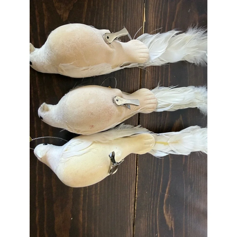 VTG White Dove Christmas Tree Ornaments Set of 3‎ Feather Tail Clip On 12 Inch